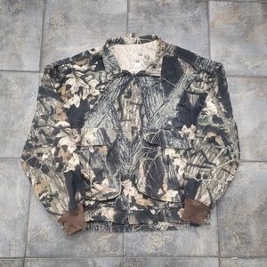 Vintage 90s Mossy Oak Men's XL Break Up Camo Hunting Full Zip Bomber Jacket